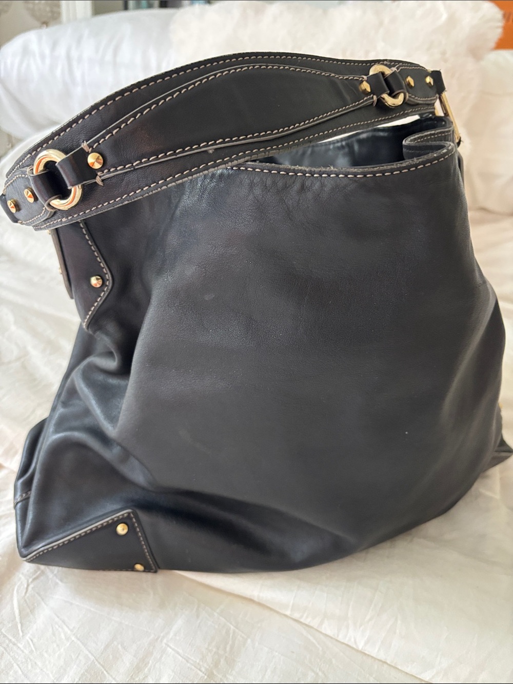 Cole Haan Black Leather Shoulder Hobo with Gold Hardware